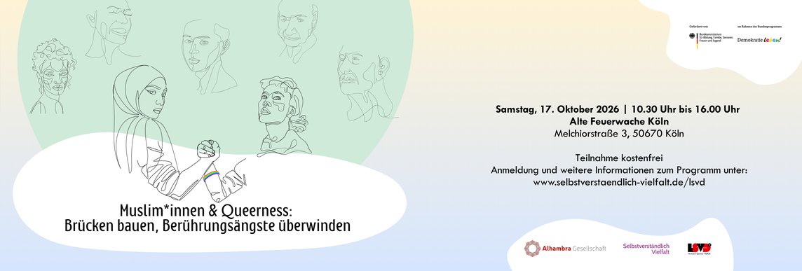 Banner der Veranstaltung Muslim*innen und Queerness am 17. Oktober 2026 in Köln
