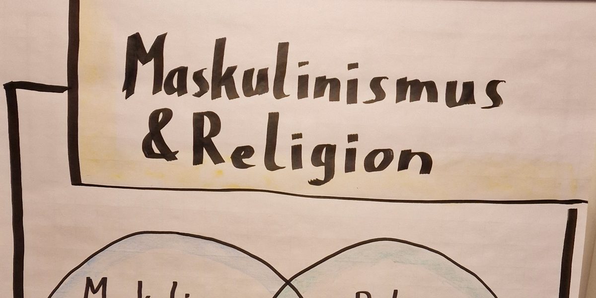 Handgeschriebenes Flipchart mit dem Titel Maskulinismus und Religion